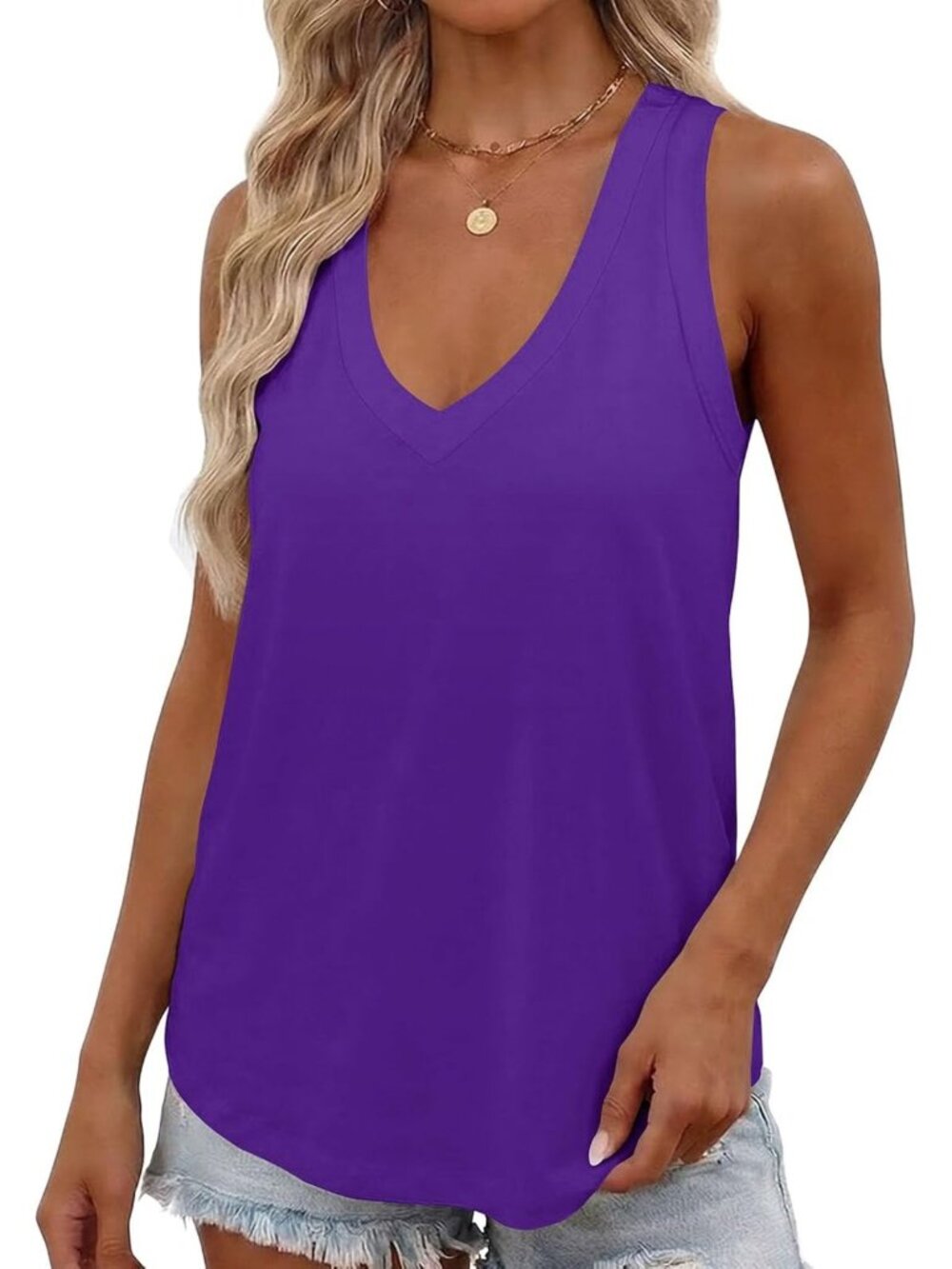 Summer Deep V Neck Tank Top - Loose Fit Flowy Sleeveless Shirt for Women